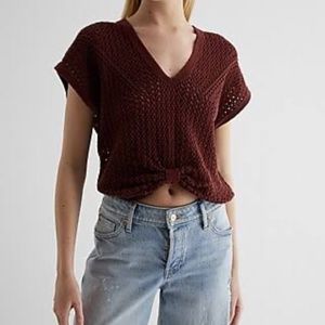 Express Crochet V-neck Knot front sweater
